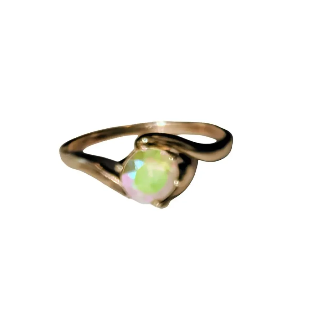 Sterling Silver Aurora Borealis Round Cut Ring Size 8.5